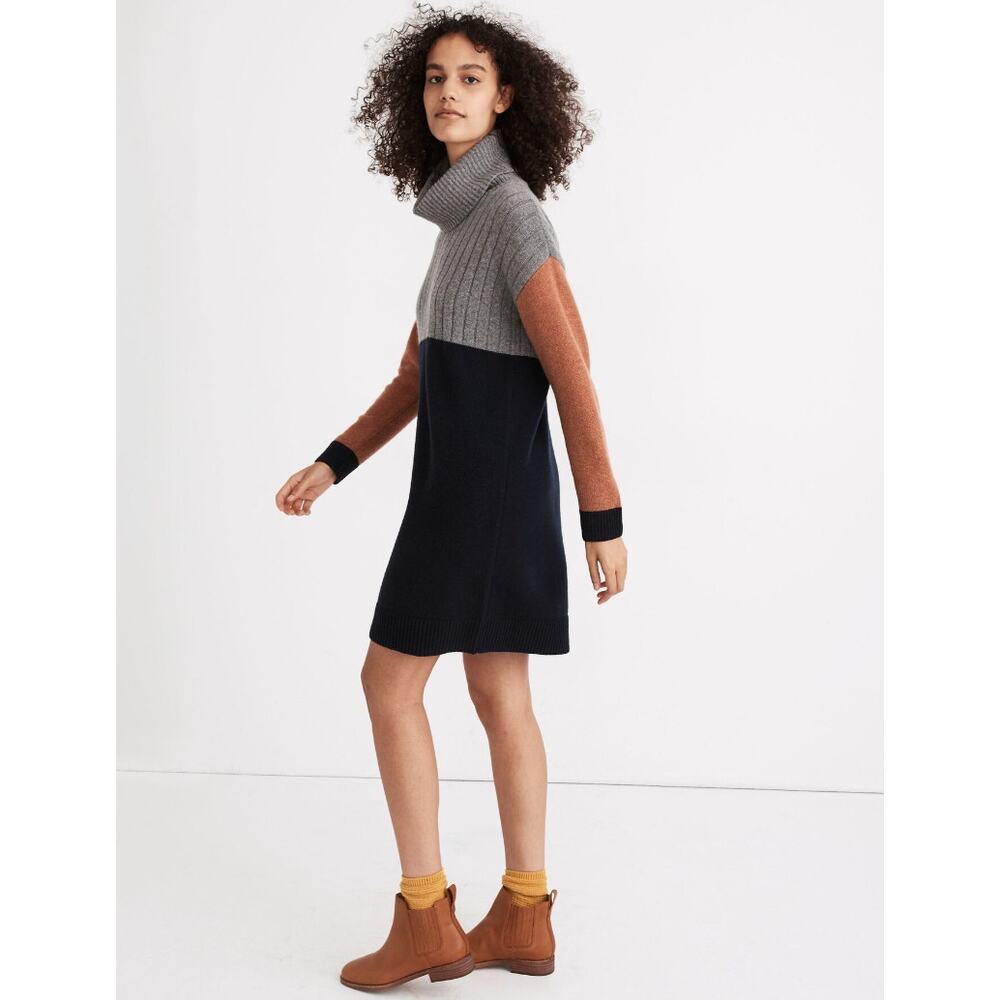 Madewell Colorblock Turtleneck Sweater Dress Wool Blend Knit Preppy